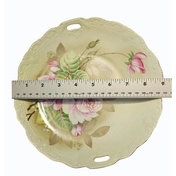 Vintage Lefton Green Heritage Hand Painted Handled Plate #05858 From 1987 Japan - Picture 7 of 7